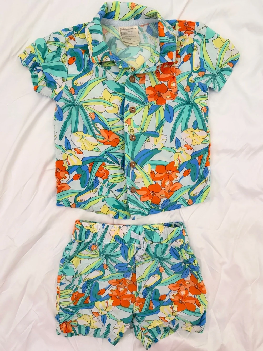 First Impressions Tropical Floral Short Pajama Set - Blue & Orange